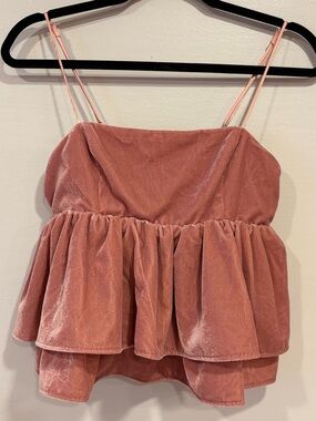 Urban Outfitters Olivia Mauve Velvet Tiered Ruffle Babydoll Tank Top S